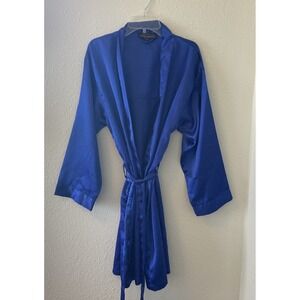 Vintage 90s Up 2 Date Fashion Robe Kimono Shiny Royal Blue Women's Medium